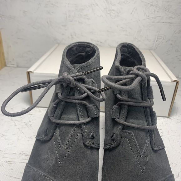 Toms Womens Suede Wedge Booties Desert Gray Sz 9 Heel Lace Up Minimalist - Picture 5 of 14